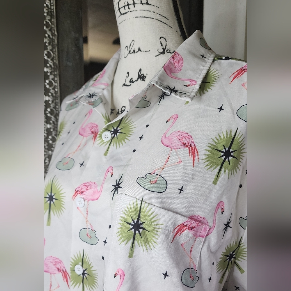 Hardaddy Tropical Flamingo Print Men's Casual Shirt - Picture 4 of 5